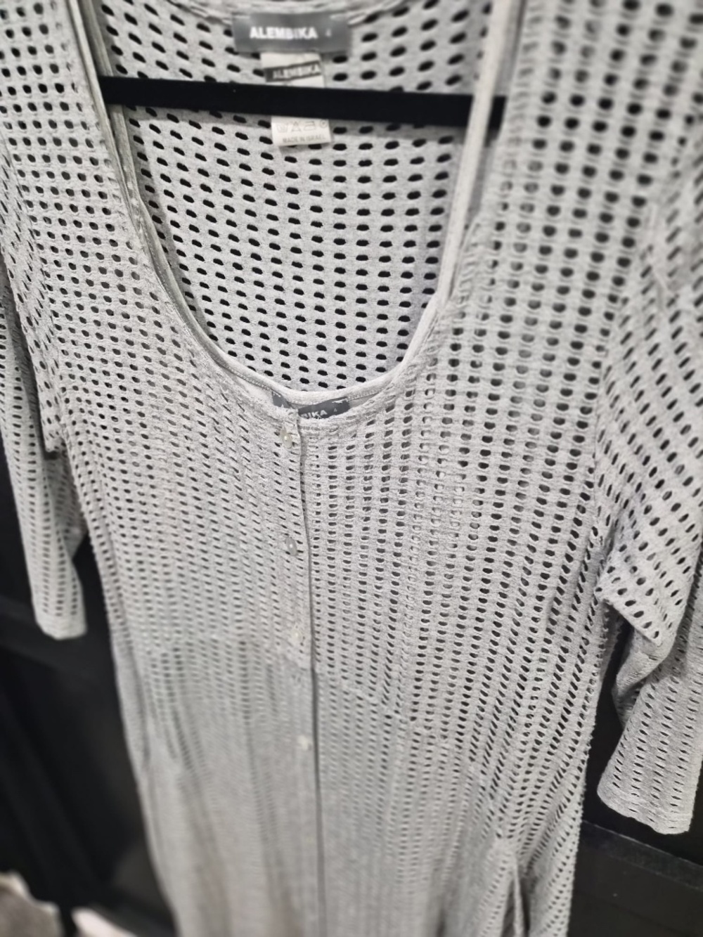 Alembika | Light Gray Mesh Button Front Tunic Dress | Size 12-14 - Picture 6 of 9